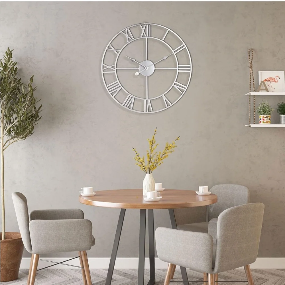 16” Metal Roman Numeral Wall Clock in Silver